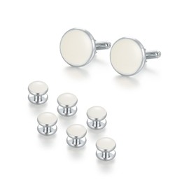 UJOY Mens Cufflink Studs Set Formal Business Shirt Parts Jewelry Box Round Cuff Links Buttons XDS02 White