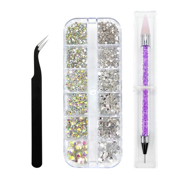 Qancekoo 1500pcs Clear Rhinestones in 6 Sizes Shiny Flatback Crystal