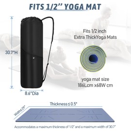 AKOZLIN Yoga Mat Bag with Bottle Pocket Waterproof Yoga Mat Carrier Bag with Adjustable Strap &Yoga Mat Storage Cord for Gym,Class,Beach Park,Travel,Black