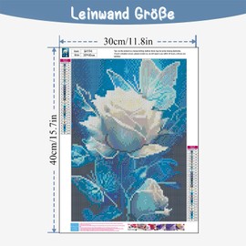 Diamond Painting Set for Adults Flower Diamond Painting Kits, 5D Rose Diamond Painting Set, Butterfly DIY Diamond Painting Craft Pictures Arts as a Gift for Home Wall Decor 30 x 40 cm