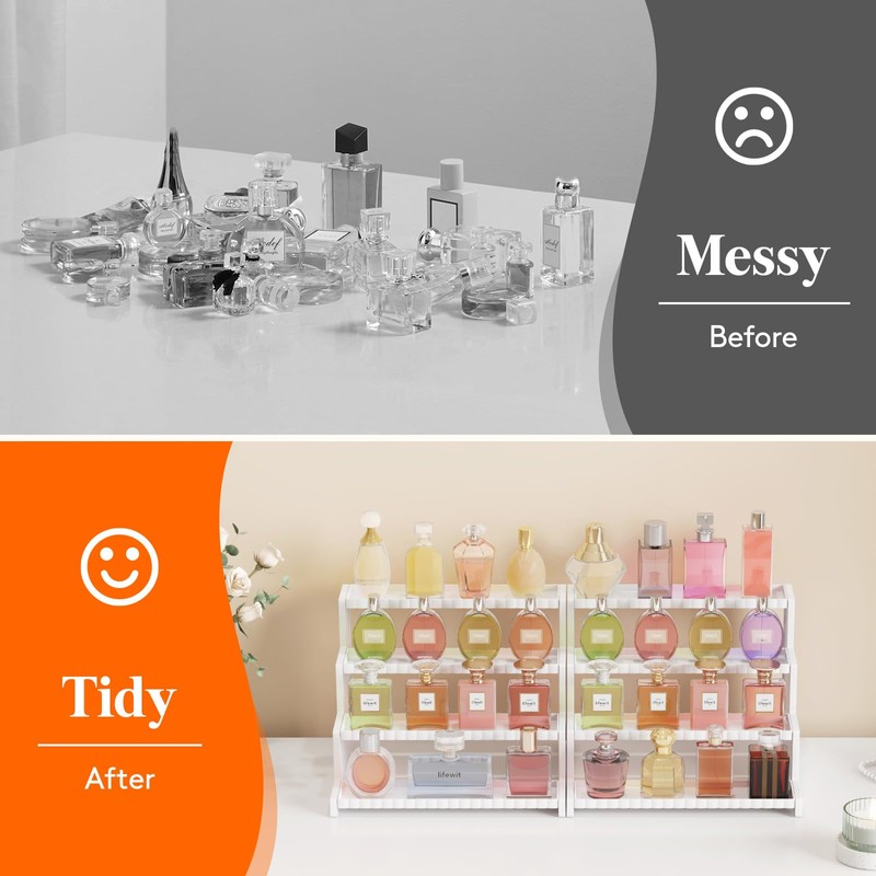 Lifewit Perfume Organizer with Fences, Plastic Cologne Stand, Tool-Free Assembly,
