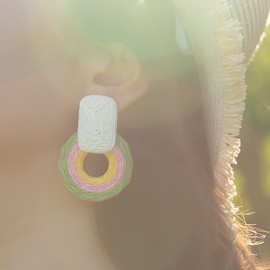 Statement Raffia Earrings Cute Boho Earrings Rattan Dangle Earrings Handmade Straw Wrap Earrings Summer Drop Dangling Earrings for Women(Green)