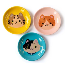 Pawdoer Ceramic Shallow Cat Dish 6 inch, Whisker Fatigue Free Cat Food Bowls, Wide and Small Pet Plate for Kitten and Kitty, Cat Design Gift for Cat Lovers