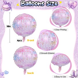18 Inch Happy Birthday Foil Balloons, 4Pcs Pastel Pink Purple Blue Cloud Helium Mylar Round Birthday Balloons with Stars for Teen Girl Women Outer Space Starry Galaxy Baby Shower Party Decorations