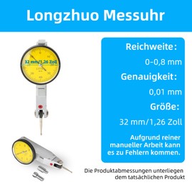 Longzhuo Dial Gauge 0-0.8mm Magnetic Dovetail Rails Dial Gauge Test Indicator 0.01mm Measuring Scale Measuring Tool (Includes Accessories)