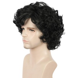 yuehong Short Curly Black Mens Wig Anime Cosplay Fashion Daily Wig Heat Resistant Synthetic Fibers Fluffy Soft Costume Hair