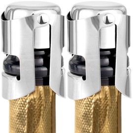 Stainless Steel Champagne Stoppers with Silicone, Reusable Wine Seal and Decorative Wine Corks, Leakproof Bottle Plug for Champagne, Cava, Prosecco, Sparkling, Silver, 2 pcs