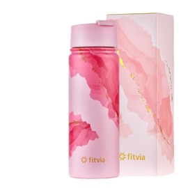 fitvia Pink Power Thermos Flask with Tea Strainer for Cool and Warm Drinks Pink/Gold