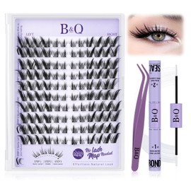 B&Qaugen Lash Clusters Kit Foxy Lash Extension Kit No Lash Map Natural Lash Clusters with Invisible Band 7-16 Eyelash Extension Kit C Curl Lash Kit with Lash Bond and Seal（foxy