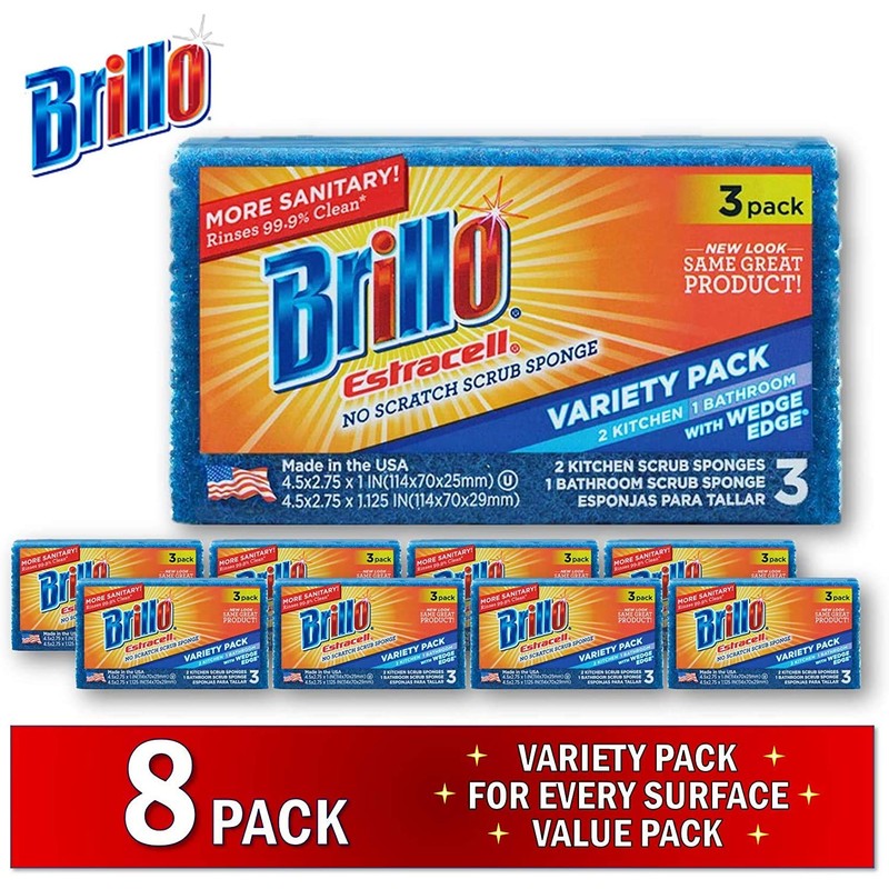 Brillo Estracell Sponges, Premium Long Lasting, Kitchen & Bathroom with