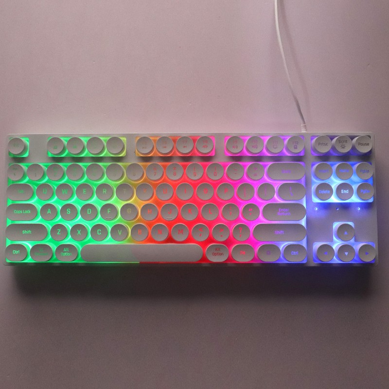Gaming Keyboard USB Round 87 Keys Colorful Backlit Ergonomic Mechanical