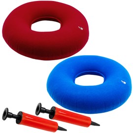 SZXMDKH Donut Cushion,Donut Ring Cushion for Pressure Relief,2 Pack with 2 Colors(Red and Blue),Cushion with 2 Pumps Inflatable Donut Seat Cushion for Home Office and Car(40x10cm)