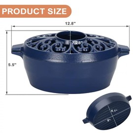 GoCampDirect Wood Stove Steamer - 2.5 Quart Wood Stove Humidifier, Full Porcelain Enamel Coated Cast Iron humidifier for Rust Proof, Matte Black Finish with Lattice Top Blue
