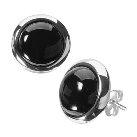 Materia Women's Stud Earrings Onyx Gemstone 925 Silver Black Round Rhodium-Plated in Jewellery Box #SO-349, Onyx, Onyx