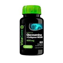 Glucosamina + Colágeno + MSM | 60 Cápsulas de 400 mg | Suplemento para Articulaciones, Rodillas y Columna | Fortalece Cartílago y Movilidad | Fórmula con Colágeno Hidrolizado