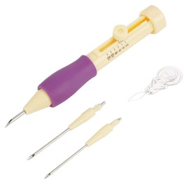 Punch Needle Set Embroidery Needle Punch Set with Needle Pen in 3 Sizes for DIY Crafts (Yellow + Purple)