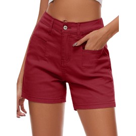 Rasutina Women Red Jean Shorts High Waisted Denim Shorts for Women Summer Women's Stretchy Cargo Short Jorts X-Large