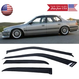 SDZ Front Rear Window Visor Sun Vent Rain Wind Guard Shade Fit 90-93 Honda Accord 4D