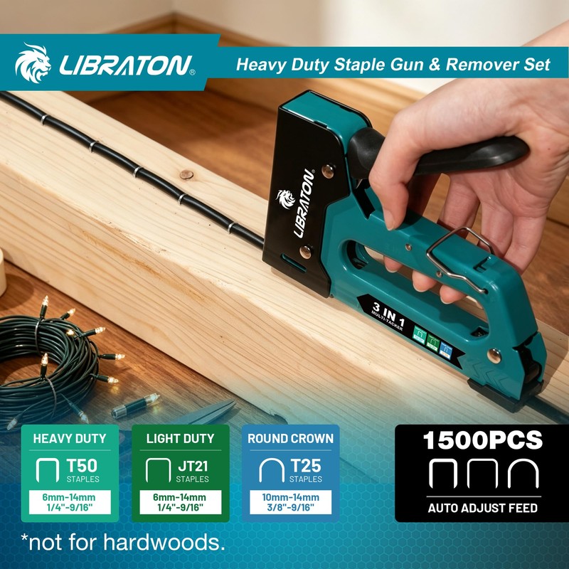 LIBRATON Heavy Duty Staple Gun for Wood Upholstery & Remover