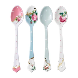 Royal Albert Accessories Ceramic Spoons Set of 4 Multi, Bone China, Polka Blue, 16cm