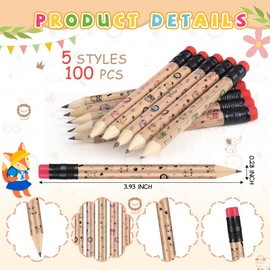 Gilprop 100 Pcs My First Pencil Easy to Hold Thin Pencils Presharpened Wooden HB Pen with Erasers Beginners Prizes Supplies(Cute)