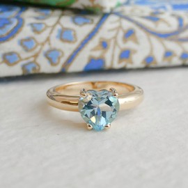 8mm herzförmiger Ring aus vergoldetem Sterlingsilber mit blauem Topas - Natürlicher Edelstein - Geburtstagsgeschenk - Handgefertigte Geschenkideen für Frauen (US Size 6 / Diameter 16.5)