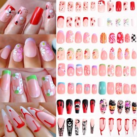 96Pcs Fake Nails, Kids Press on Nails, Full Cover Cute Almond False-Nails for Girls Women Nail Art Decoration