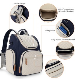 MOMIGO Baby Diaper Backpack - Large Capacity Water-Resistant Nappy Bag with Insulated Pockets, Stroller Straps, Travel Backpack&Outdoor Bag (Blue)