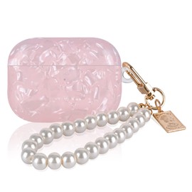 CameCosy Glitter Shell Case for AirPods Pro (2019) with Pearl Bracelet Keychain, Colorful Sparkle Cute for Women TPU Shockproof Protective Cover for Airpods Pro Case-Pink