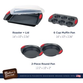 Baker's Secret Bakeware Sets - 5 Pieces Baking Pans Set with Grip - Baking Sheets for Oven Nonstick Set, Wedding Registry Items baking dishes for oven - Nonstick pan set Kitchen Supplies, Easy Grip