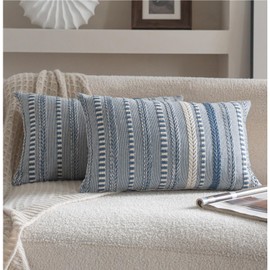 Cethom Boho Throw Pillow Covers 12x20 Inch Set of 2, Farmhouse Decorative Couch Pillow Cases, Blue Accent Pillows of Bed, Sofa Bedroom Living Room Home Decor Cushion Cover