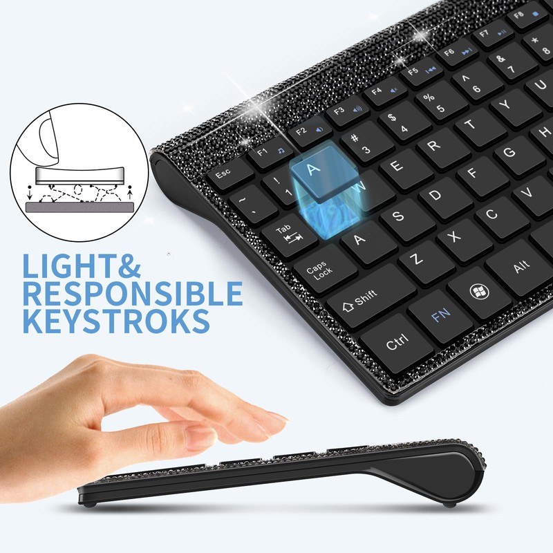 Dazzling Luxury Keyboard and Mouse Wireless, Sparkly Bling Rhinestone Wireless
