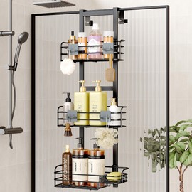 Nieifi Over The Door Shower Caddy Pantry Organizer Rack with Reliable Hooks, Sturdy Hanging Shower Organizer Shelf Basket Storage Rack, Bathroom Shelves Drill Free Extra Large, Black
