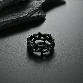 WOYNJI Stainless Steel Tree Vine Branch Crown of Thorn Lucky Ring for Men and Women Size 5 to 13, Metal