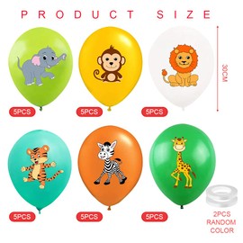 Balloons Animals, Balloons Jungle Safari, Pack of 30 12 Inch Latex Print Balloons, Wild Animals Party Decoration, Safari Party Accessories for Children Birthday Theme Party Decoration