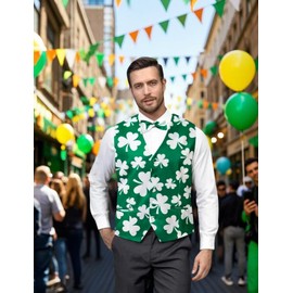 Men's St. Patrick's Day Suit Vest Irish Shamrock Lucky Clover Dress Waistcoat Bow Tie Casual Shirt, Shamrocks, 3X-Large