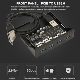 ciciglow PCIE to USB 3.0 PC Faceplate, 3.5 Inch PC Front Panel PCIE USB Adapter with 4 x USB3.0 Output Port, Extend the Optical Drive Enclosure