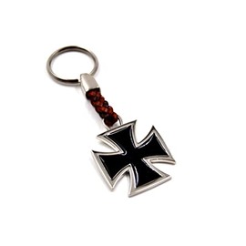 ClaroSchmuck Key Ring Metal Thickness 2 mm Faux Leather Cord Total Length Approx. 9 cm - 11 cm, Iron Cross