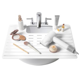 Maplefield Bathroom Sink Cover & Silicone Makeup Mat - White, 22 x 2 x 2 In - Heat Resistant to 400°F - Foldable Roll-Up Design with Raised Ridges - Space-Saving Countertop Mat
