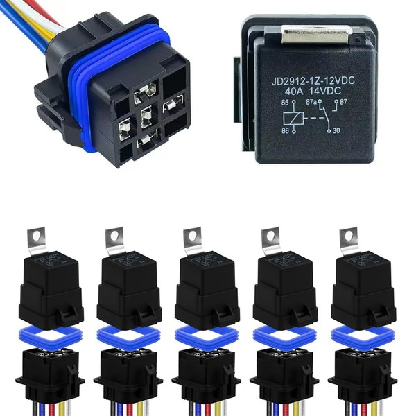 12V 40A Waterproof Automotive Relay Kit, 5-Pin SPDT with Wire
