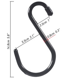 Cozihom 15.2cm Heavy Duty Vinyl Coated S Hooks, Black Rubber Coated S Hooks, Extra Thick Non Slip Metal S Hanger for Closet, Garden, Garage, Kitchen Hanging, Black, Pack of 12