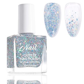 Bright Glitter Nail Polish - Silver Sparkly Nail Varnish - Original Shine Shimmer Silver Diamond with Colorful Paillette - Long Lasting & Fast Drying Vegan Base Natural Nail Art