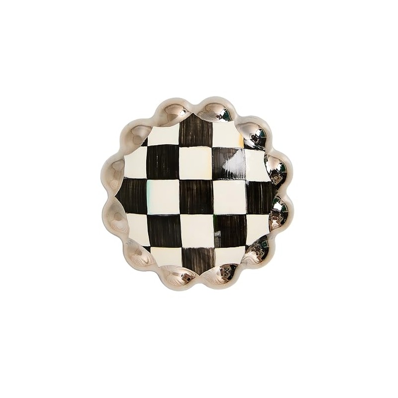 MACKENZIE-CHILDS Round Knob, Decorative Drawer Pull Knob, Gray-and-White Sterling Check