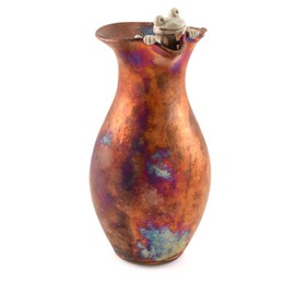 American Made Decorative Raku Pottery Vase with Peekaboo Frog Accent