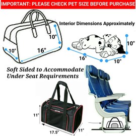 Mr. Peanut's Airline Approved Soft Sided Pet Carrier, 17.5X11X11 Travel Tote with Soft Padded Bedding with Strong 1/4" Wood Base, Seatbelt & Luggage Attachment, Perfect for Cats and Small Dogs
