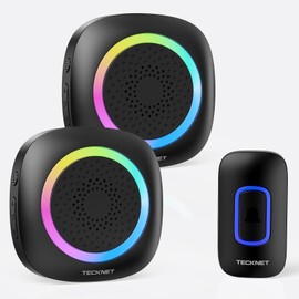 TECKNET Wireless Doorbell with 2 Portable Doorbells with RGB Light, Battery Powered IP66 Waterproof Door Chime Kit, 1300ft Wireless Range, 60 Chimes & 5 Level Volume, Using Time up to 4.5 Years