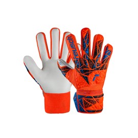Reusch Attrakt Starter Solid Finger Support Junior Goalkeeper Gloves Children Teenagers Football Gloves Finger Protection for All Weather Conditions and Pitch Surfaces, Orange/Blue, 6
