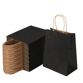 Joybe 100 Pack 8x4.75x10 Inch Medium Black Kraft Paper Bags with Handles Bulk, Craft Paper Gift Bags for Party Favors Grocery Retail Shopping Business Goody Merchandise Take Out Blank Sacks (100pcs)