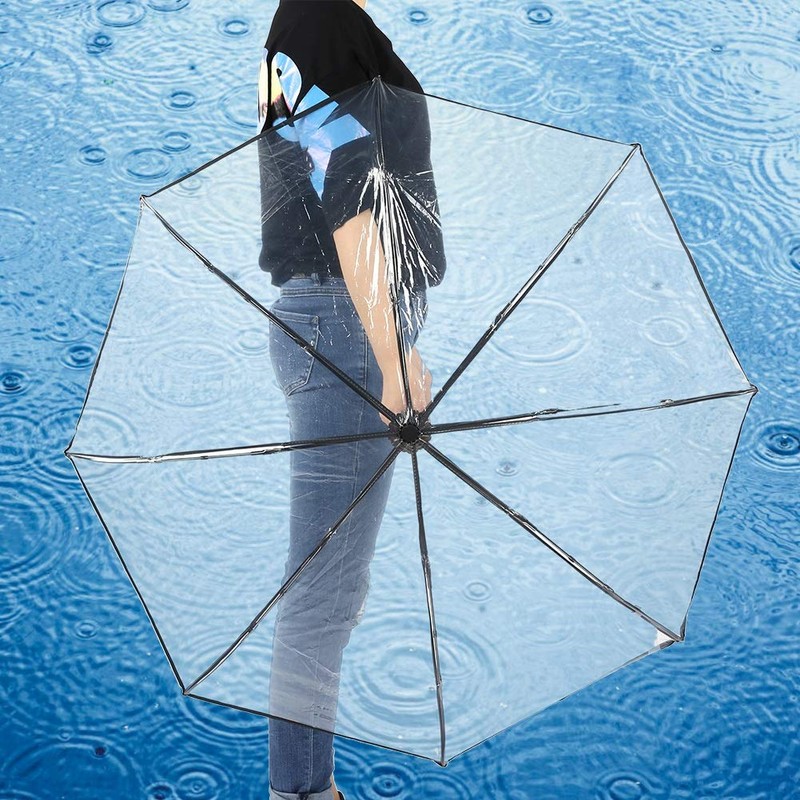Ymiko Rain Umbrellas Portable Tri-fold Ladies Fashion Umbrella Foldable Transparent