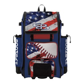 Boombah Rolling Catchers Superpack 2.0 Baseball/Softball Gear Bag - 23-1/2" x 13-1/2" x 9-1/2" - USA Baseball Royal Blue/Red/White - Telescopic Handle - Holds 4 Bats - Wheeled Version